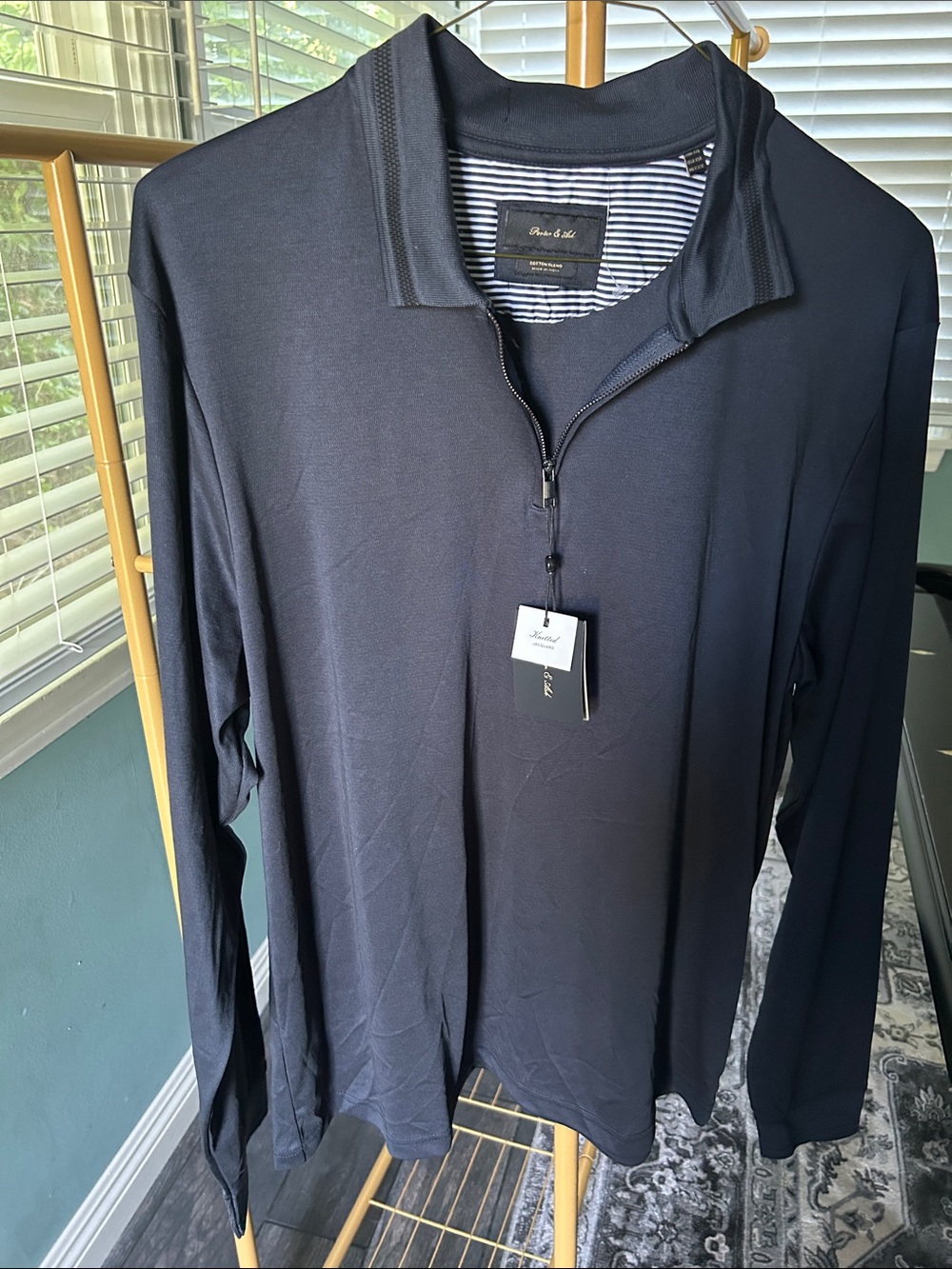 Porter & Ash Navy Long-Sleeve Quarter-Zip Polo. NWT. Size XXL.